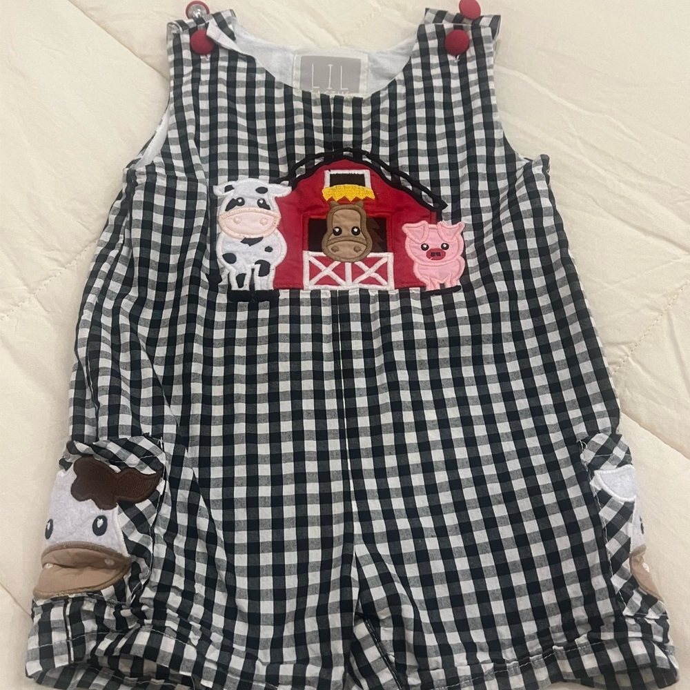 Black and White Gingham Farm Animal John-john